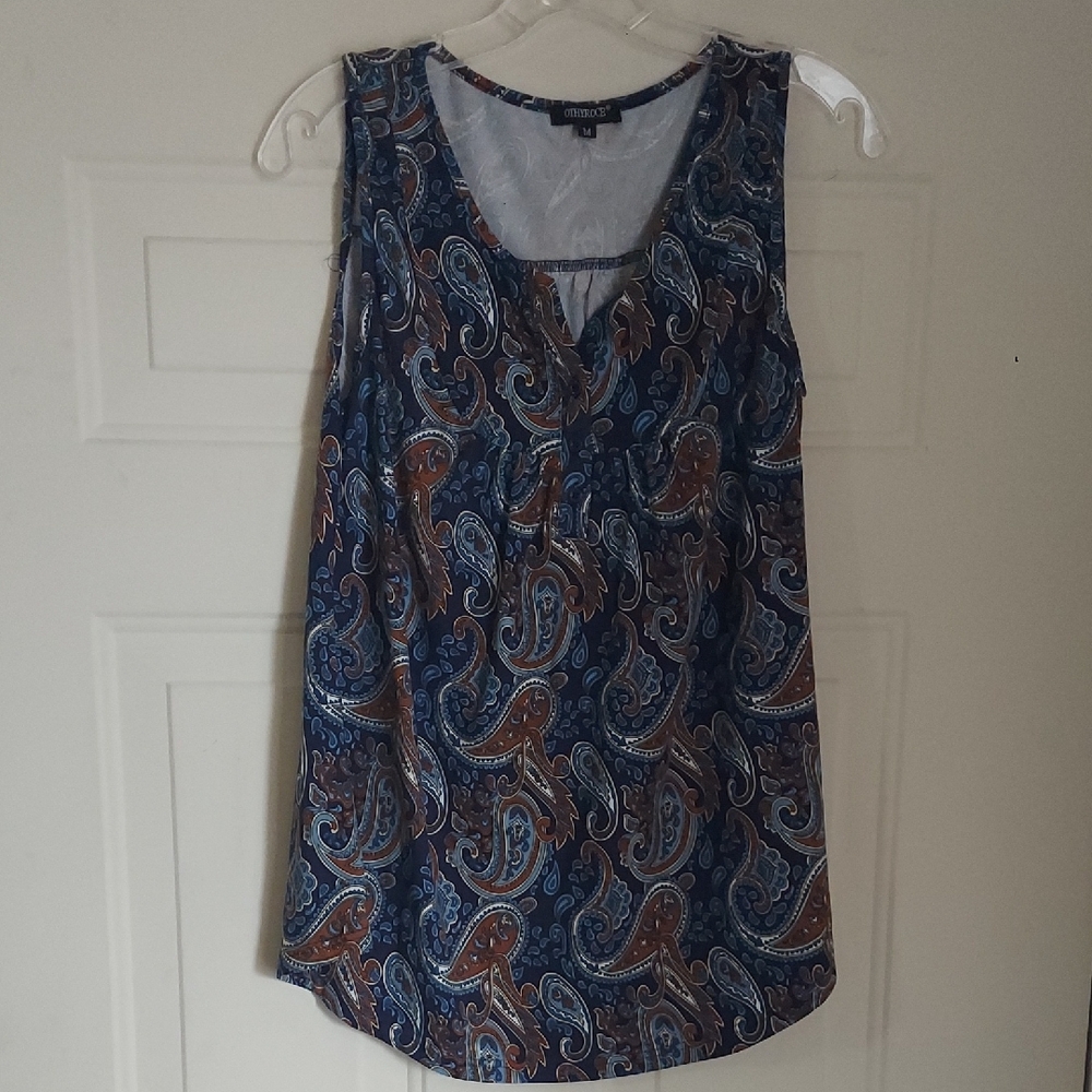 George Paisley Print Sleeveless Blouse - Blue and Brown